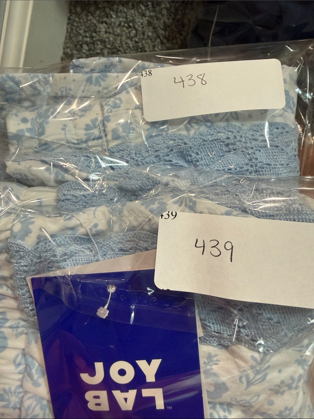 JoyLab - Light Blue Floral on White Athletic Shorts with Blue Lace Trim - Picture 11 of 11